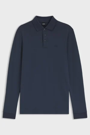 POLO DE MANGA COMPRIDA EM ALGODÃO COM LOGOTIPO - Azul