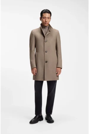 SOBRETUDO SLIM FIT COM COLARINHO MANDARIM - Beje