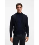 CARDIGAN DE BOTÕES EM LÃ MERINO EXTRA FINO - Azul Escuro