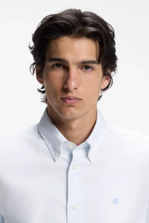 CAMISA OXFORD COM LOGOTIPO BORDADO - Azul Ceu